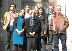 The faculty leading the College's new global Islamic studies initiative pose for a group photo. Back row from left: Professors Muhammad Masud, Sufia Uddin, Karolin Machtans, Afshan Jafar and Denis Ferhatovic, the William Meredith Assistant Professor of English. Front row from left: Professors Waed Athamneh, Sharon Portnoff and Fred Paxton, the Brigida Pacchiani Ardenghi Professor of History. Not pictured are Professors Eileen Kane and Caroleen Sayej. Photo by Janet Hayes.
