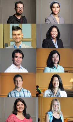 The 2012 new faculty. Top Row [from left]: Nadav Assor and Waed Athamneh. Second Row: Christopher Barnard and Ana Campos-Holland. Third Row: David Chavanne and Sheetal Chhabria. Fourth Row: Denis Ferhatovic and Suzuko Mousel Knott. Fifth Row: Priya Kohli and Karolin Machtans.